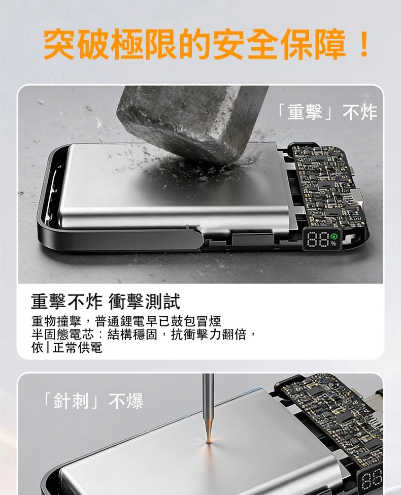 QI2超高速半固態防爆行動電源【25W快充10000mAh行動電源】25W快充+三裝置同時充電,搭載高安全電芯設計,防爆不易起火,使用更安心。