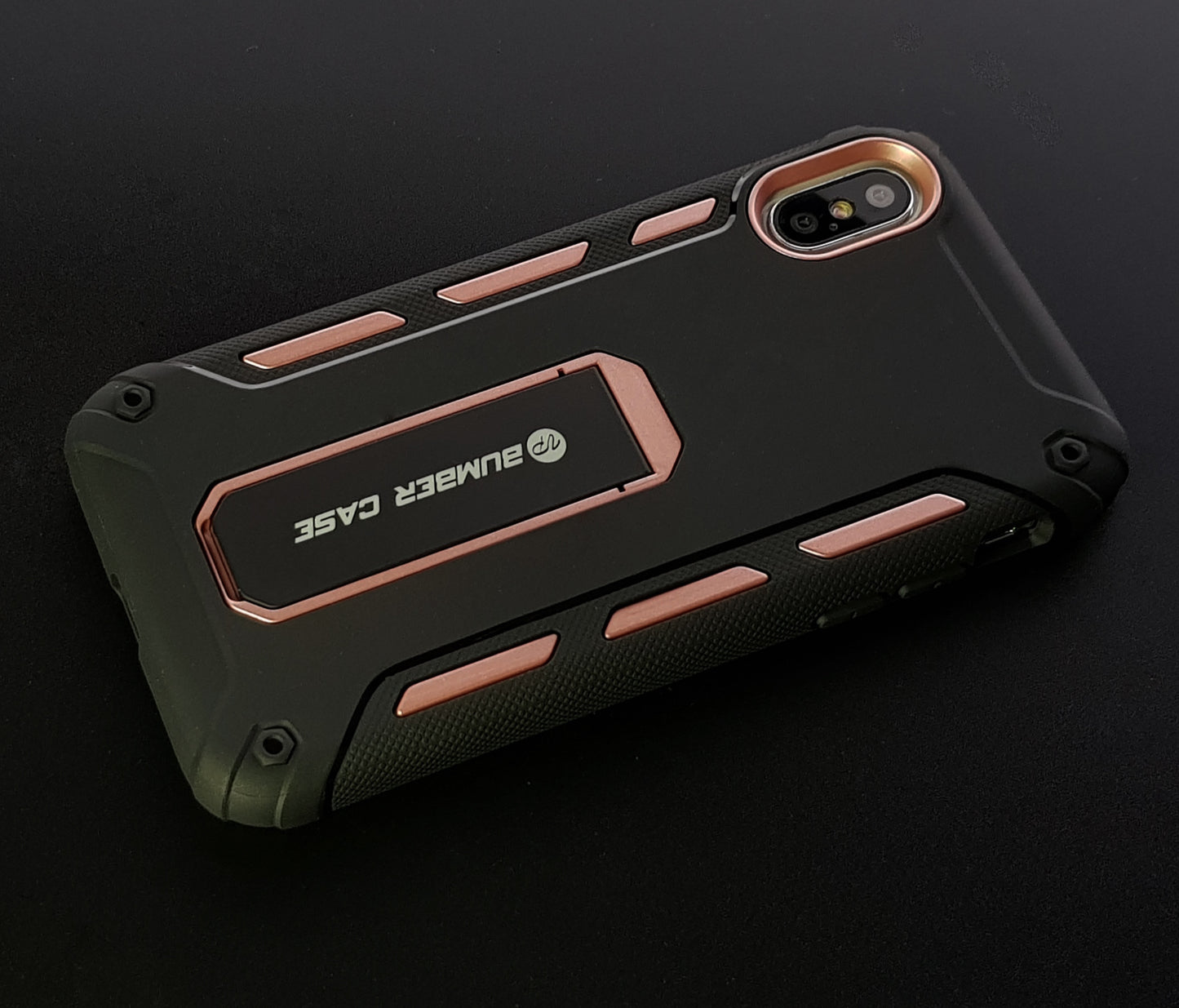 (超值優惠組合iPhone X / Xs『airbox』支架軍規防摔殼【強效防摔,便利支架】 //內含:AIRBOX防摔殼 x1 + 3D康寧滿版玻璃貼+馬卡龍鏡頭保護套