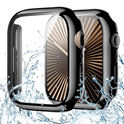 亮面黑色 顏色 Apple Watch Series 11/10 46mm 防水鋼化玻璃保護殼