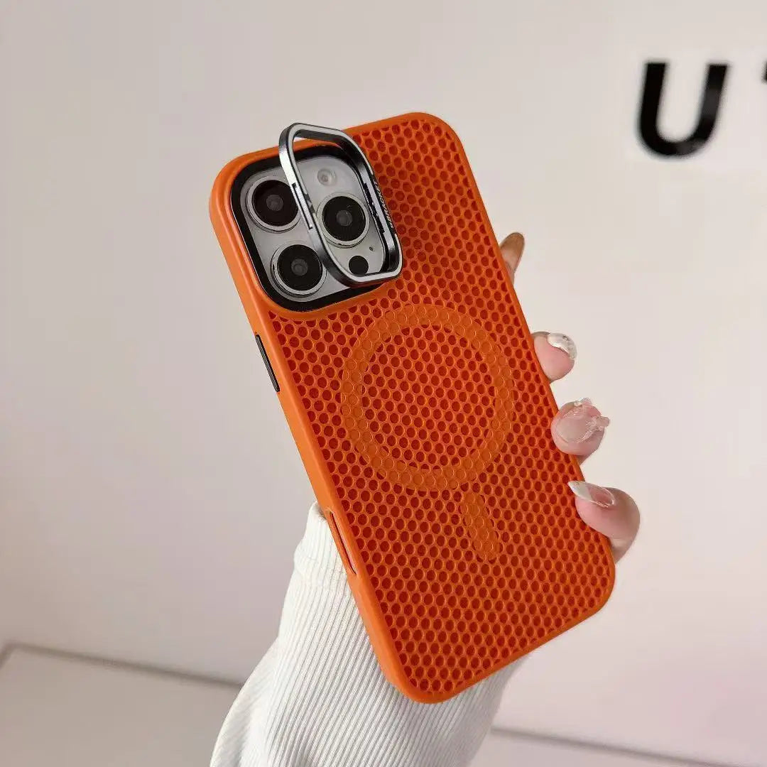 橘色 顏色 磁吸蜂巢散熱防摔殼 適用 iPhone 11–18 Pro Max