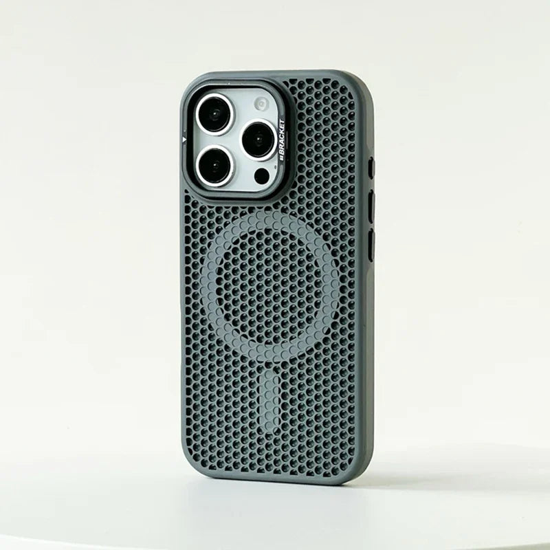 灰色 顏色 磁吸蜂巢散熱防摔殼 適用 iPhone 11–18 Pro Max