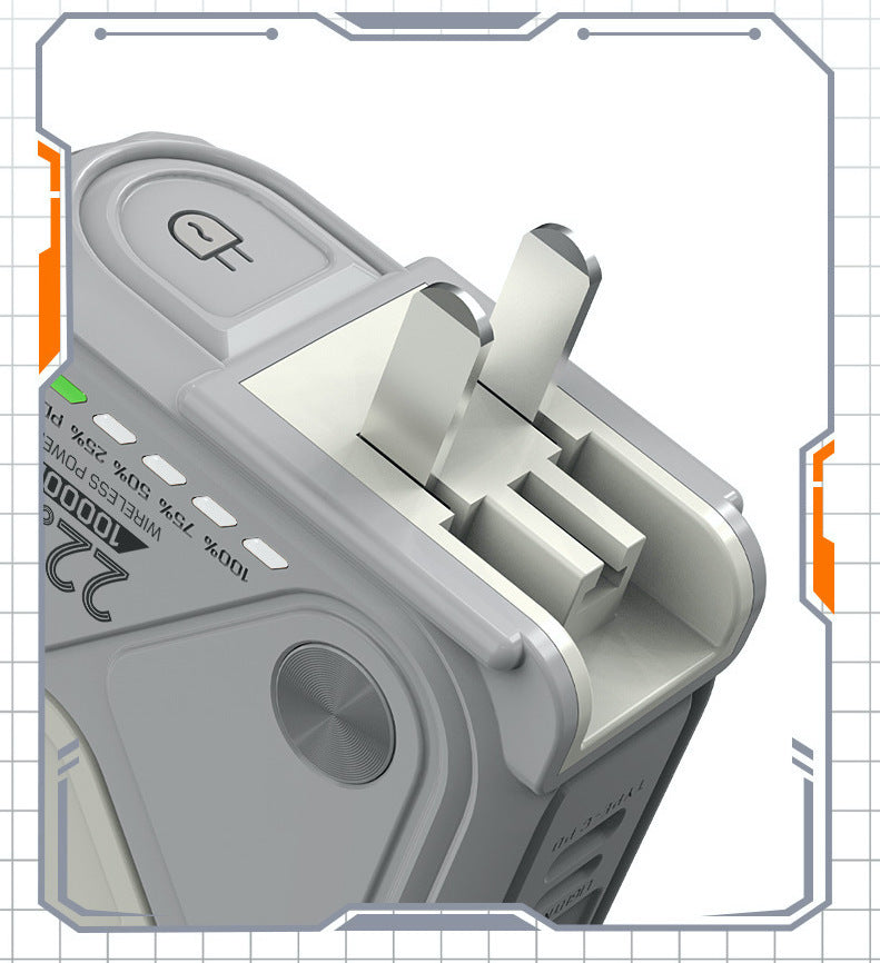 機甲風【自帶插頭10000mAh大電量magsafe行動電源】（附1條萬用線）22.5W快速充電＋15W磁吸無線充電＋手機支架多孔