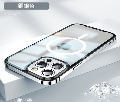 iPhone14系列13系列12系列 【不銹鋼磨砂玻璃殼】不銹鋼硬派邊框＋磨砂防髒背板 配置magsafe磁吸圈