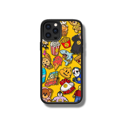 iPhone系列【黃色卡通】塗鴉彩繪系列防摔殼，黑邊TPU+鋁片二合一殼體 防摔、防塵、防刮花