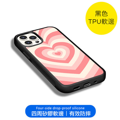 iPhone系列【粉紅愛心】塗鴉彩繪系列防摔殼，黑邊TPU+鋁片二合一殼體 防摔、防塵、防刮花