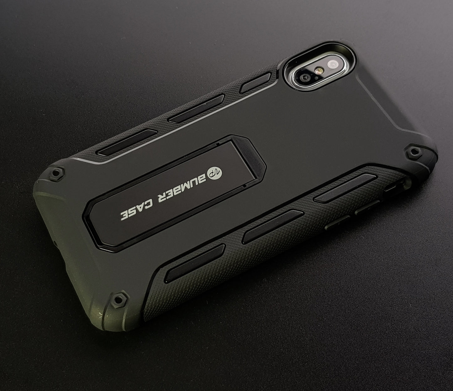 (超值優惠組合iPhone X / Xs『airbox』支架軍規防摔殼【強效防摔，便利支架】 //內含：AIRBOX防摔殼 x1 ＋ 3D康寧滿版玻璃貼＋馬卡龍鏡頭保護套