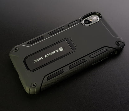 (超值優惠組合iPhone X / Xs『airbox』支架軍規防摔殼【強效防摔，便利支架】 //內含：AIRBOX防摔殼 x1 ＋ 3D康寧滿版玻璃貼＋馬卡龍鏡頭保護套