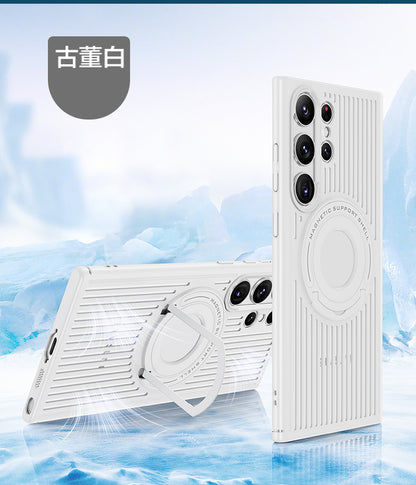 電競必備【推拉支架冰磁散熱磁吸殼】瀑布式散熱孔 極致輕薄磨砂手感 適用於三星S24/S24+/S24ultra/S23/S23ultra/S23+