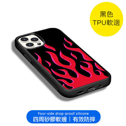 iPhone系列【黑色紅火】塗鴉彩繪系列防摔殼，黑邊TPU+鋁片二合一殼體 防摔、防塵、防刮花