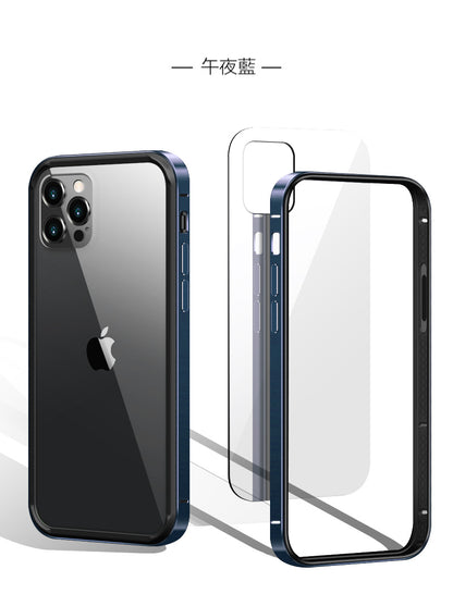 超值優惠組合iPhone12系列 【TRA CASE】金屬TPU防摔雙用殼～（玻璃貼含保固）防摔金屬邊框＋銀幕玻璃貼＋3D鏡頭貼