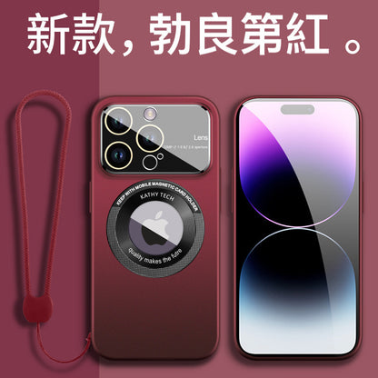 【大視鏡磨砂磁吸殼】極致輕薄防摔殼 4K鏡頭全包，精準防塵網 LOGO透明/適用於 iPhone 15系列14系列13系列12系列