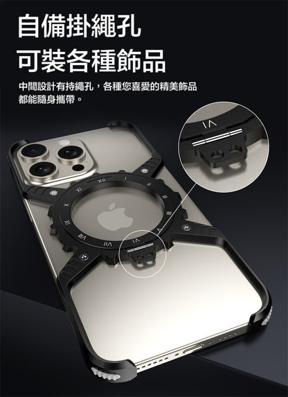 iPhone【X龐克機械齒輪框】 Magsafe磁吸360度旋轉金屬+鋁合金邊框
