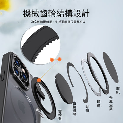 【磨砂360°旋轉支點防摔殼套組】360°旋轉支殼＋抗藍光防窺玻璃貼＋金屬鏡頭貼～ 適用於iPhone 16系列15系列14系列13系列12系列