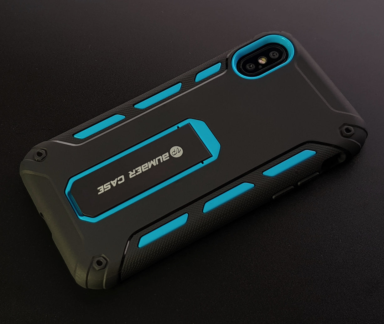 (超值優惠組合iPhone X / Xs『airbox』支架軍規防摔殼【強效防摔，便利支架】 //內含：AIRBOX防摔殼 x1 ＋ 3D康寧滿版玻璃貼＋馬卡龍鏡頭保護套