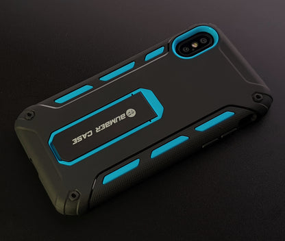 (超值優惠組合iPhone X / Xs『airbox』支架軍規防摔殼【強效防摔，便利支架】 //內含：AIRBOX防摔殼 x1 ＋ 3D康寧滿版玻璃貼＋馬卡龍鏡頭保護套