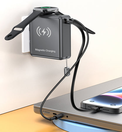 超級萬能器【六合一快充行動電源】（附贈2條掛繩充電線）22.5W 15000mAh大電量行動電源＋15W磁吸無線充電＋手錶充電器＋手機支架多孔快充頭