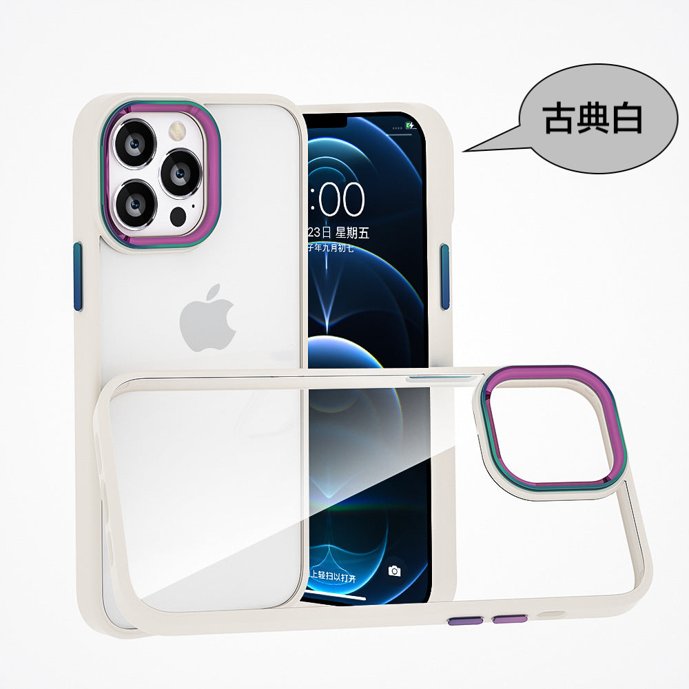 iPhone【鈦金金屬鏡頭防摔殼 】磨砂軟邊TPU＋高透亮PC背板一體成型【科技鈦色鏡頭＋可換式按鍵】