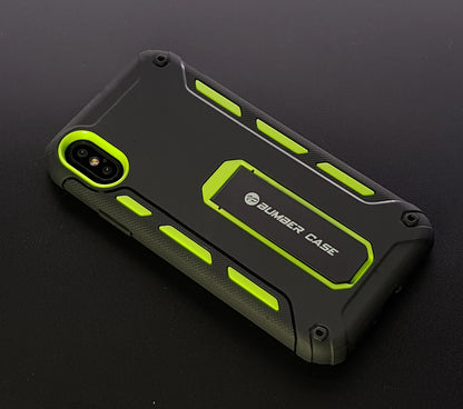(超值優惠組合iPhone X / Xs『airbox』支架軍規防摔殼【強效防摔，便利支架】 //內含：AIRBOX防摔殼 x1 ＋ 3D康寧滿版玻璃貼＋馬卡龍鏡頭保護套