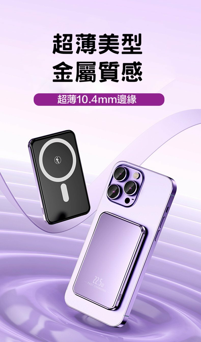 金屬超薄22.5W超級快充【20000/10000mAh磁吸無線行動電源】PD22.5W快充行動電源＋15W無線充電-支援QI無線、PD、ＱＣ等多種快充協議