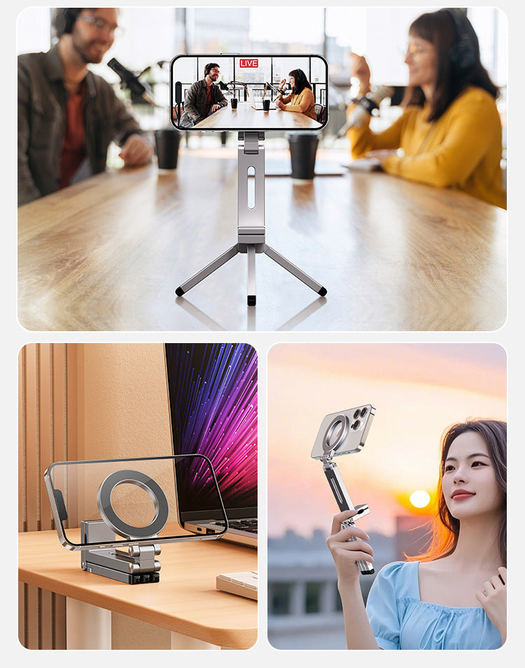 三合一支架【鋁合金magsafe磁吸支架】三腳架＋自拍棒＋360°萬向旋轉 智慧自動磁吸支架｜多場景牢固吸附