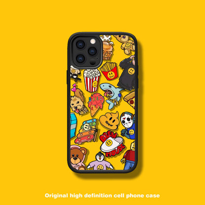 iPhone系列【黃色卡通】塗鴉彩繪系列防摔殼，黑邊TPU+鋁片二合一殼體 防摔、防塵、防刮花