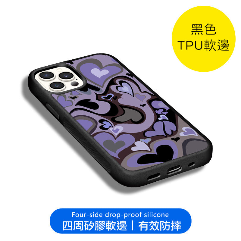 iPhone系列 【旋轉愛心】塗鴉彩繪系列防摔殼，共6色 黑邊TPU+鋁片二合一殼體 防摔、防塵、防刮花