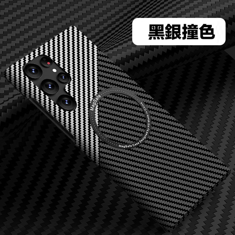 【碳纖紋撞色磁吸殼】三星S24系列S23系列S22系列 極致輕薄防摔殼