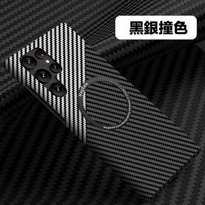 【碳纖紋撞色磁吸殼】三星S24系列S23系列S22系列 極致輕薄防摔殼