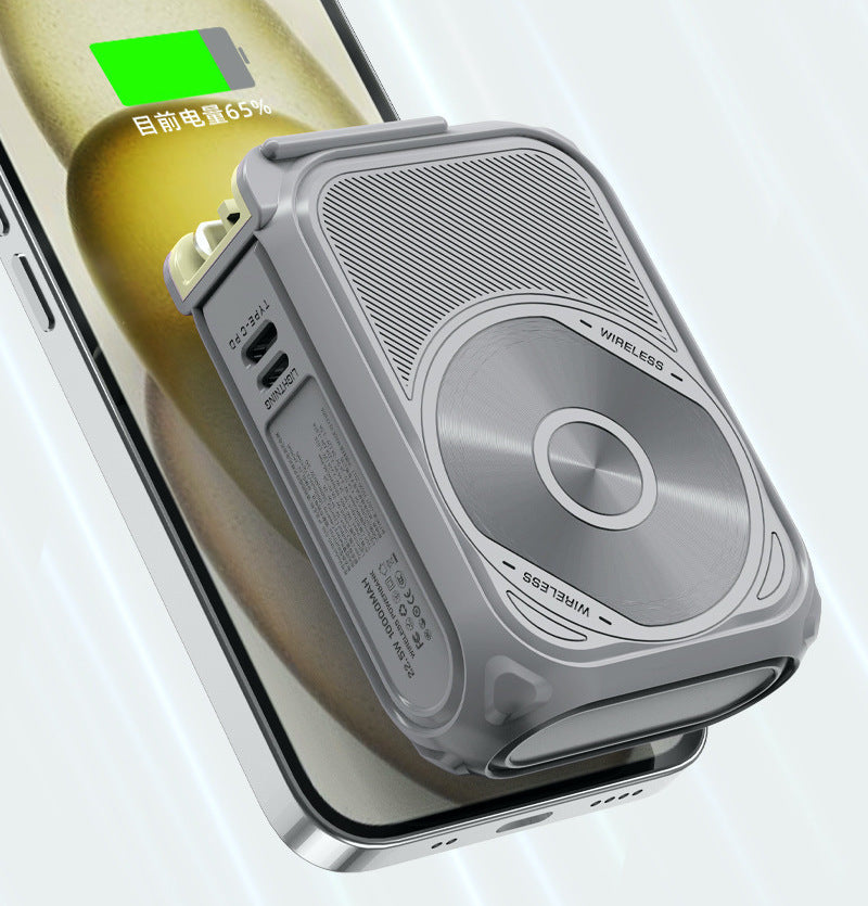 機甲風【自帶插頭10000mAh大電量magsafe行動電源】（附1條萬用線）22.5W快速充電＋15W磁吸無線充電＋手機支架多孔