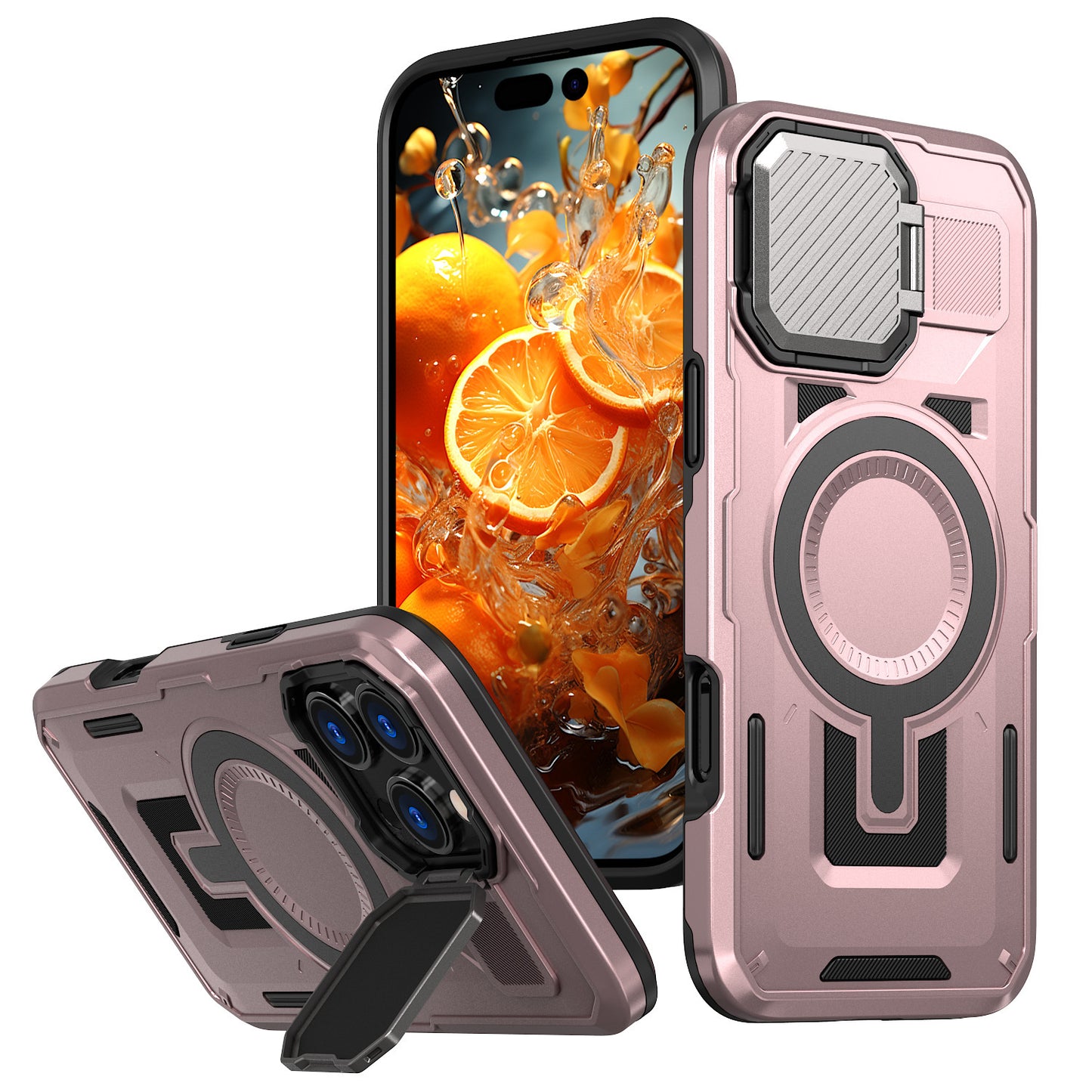 【金屬鏡頭翻蓋支架 軍規防摔殼】 金屬鏡頭 全面保護  適用於 iPhone17系列16系列15系列14系列13系列12系列