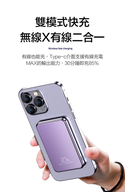 金屬超薄22.5W超級快充【20000/10000mAh磁吸無線行動電源】PD22.5W快充行動電源＋15W無線充電-支援QI無線、PD、ＱＣ等多種快充協議