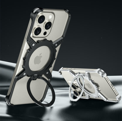 iPhone【X龐克機械齒輪框】 Magsafe磁吸360度旋轉金屬+鋁合金邊框