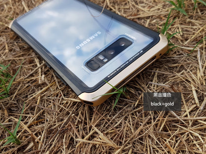 二代鋼盾 NOTE9/NOTE8超值優惠組合【鋁合金鋼化玻璃防摔殼】（內含：鋁合金玻璃防摔殼＋3D滿版玻璃貼＋鏡頭保護套）免螺絲雙材質 截斷金屬 訊號無阻