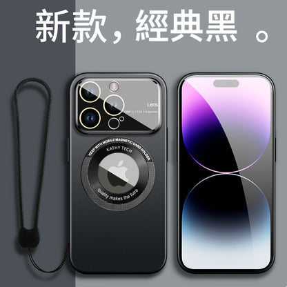 【大視鏡磨砂磁吸殼】極致輕薄防摔殼 4K鏡頭全包，精準防塵網 LOGO透明/適用於 iPhone 15系列14系列13系列12系列