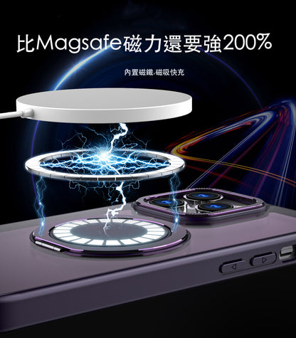 【磨砂360°旋轉支點防摔殼套組】360°旋轉支殼＋抗藍光防窺玻璃貼＋金屬鏡頭貼～ 適用於iPhone 16系列15系列14系列13系列12系列