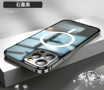 iPhone14系列13系列12系列 【不銹鋼磨砂玻璃殼】不銹鋼硬派邊框＋磨砂防髒背板 配置magsafe磁吸圈