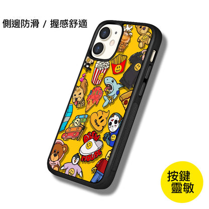 iPhone系列【黃色卡通】塗鴉彩繪系列防摔殼，黑邊TPU+鋁片二合一殼體 防摔、防塵、防刮花