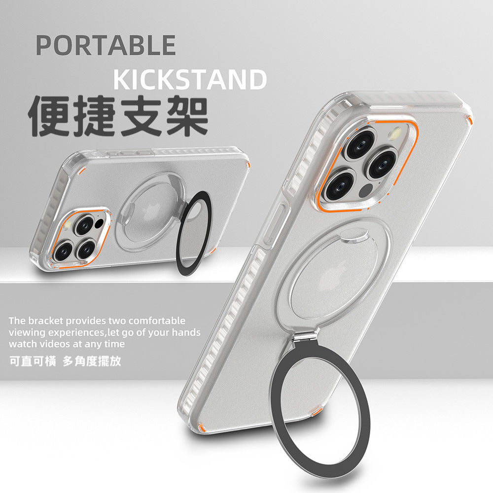 雙層設計【半透 磁吸支架軍規防摔殼】 TPU+PC 半透明殼體 135° 指環支架 適用於 iPhone 17系列16系列 15系列14系列13系列12系列