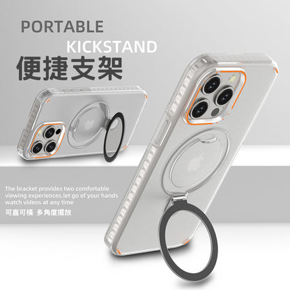 雙層設計【半透 磁吸支架軍規防摔殼】 TPU+PC 半透明殼體 135° 指環支架 適用於 iPhone 17系列16系列 15系列14系列13系列12系列