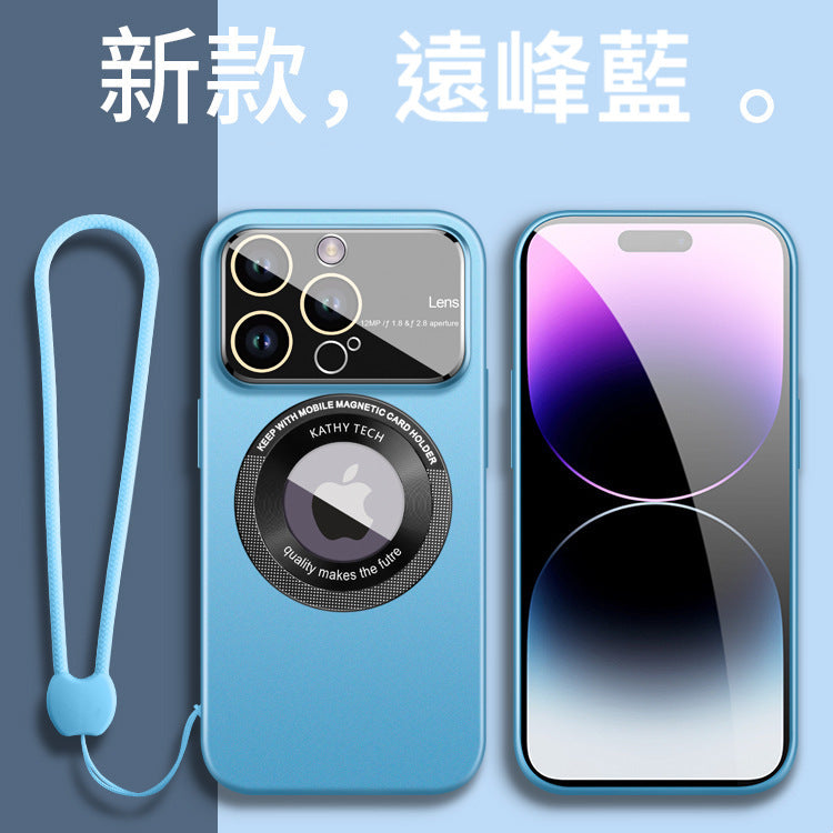 【大視鏡磨砂磁吸殼】極致輕薄防摔殼 4K鏡頭全包，精準防塵網 LOGO透明/適用於 iPhone 15系列14系列13系列12系列