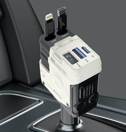 【VP吸血鬼】 120W超级快充伸縮車充 2條伸縮充電線，2孔充電孔，可旋轉
