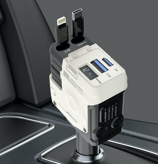 【VP吸血鬼】 120W超级快充伸縮車充 2條伸縮充電線，2孔充電孔，可旋轉