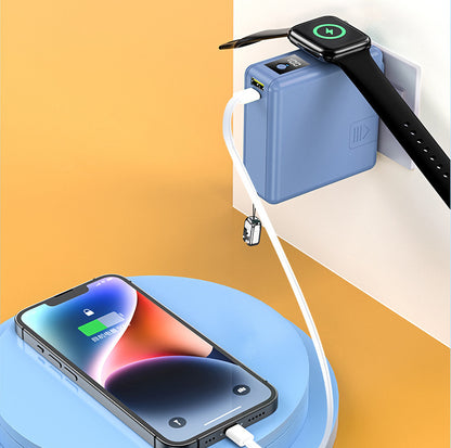 超級萬能器【六合一快充行動電源】（附贈2條掛繩充電線）22.5W 15000mAh大電量行動電源＋15W磁吸無線充電＋手錶充電器＋手機支架多孔快充頭