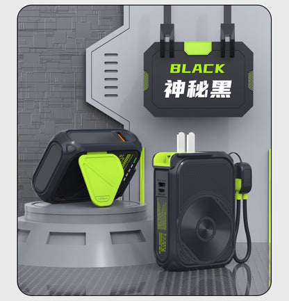 機甲風【自帶插頭10000mAh大電量magsafe行動電源】（附1條萬用線）22.5W快速充電＋15W磁吸無線充電＋手機支架多孔