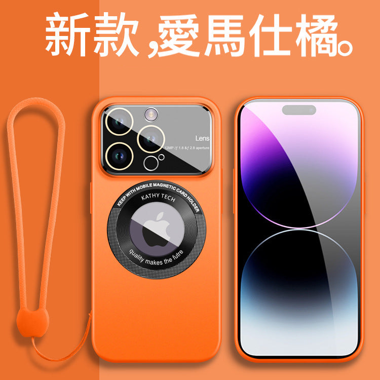 【大視鏡磨砂磁吸殼】極致輕薄防摔殼 4K鏡頭全包，精準防塵網 LOGO透明/適用於 iPhone 15系列14系列13系列12系列