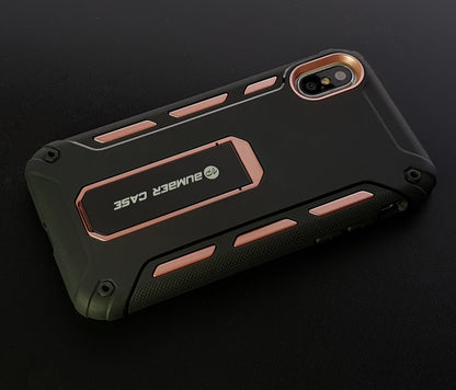 (超值優惠組合iPhone X / Xs『airbox』支架軍規防摔殼【強效防摔，便利支架】 //內含：AIRBOX防摔殼 x1 ＋ 3D康寧滿版玻璃貼＋馬卡龍鏡頭保護套