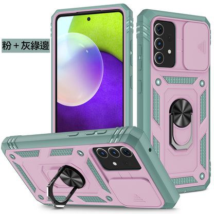 三星 【三合一鏡頭翻蓋手機殼】多色可選，銀幕邊框保護設計，具有指環支架