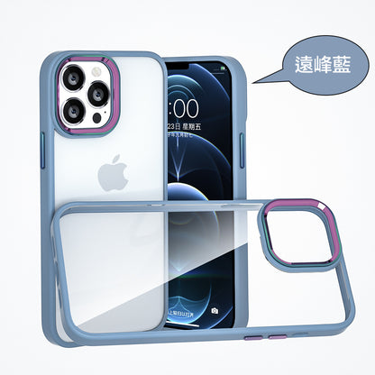iPhone【鈦金金屬鏡頭防摔殼 】磨砂軟邊TPU＋高透亮PC背板一體成型【科技鈦色鏡頭＋可換式按鍵】