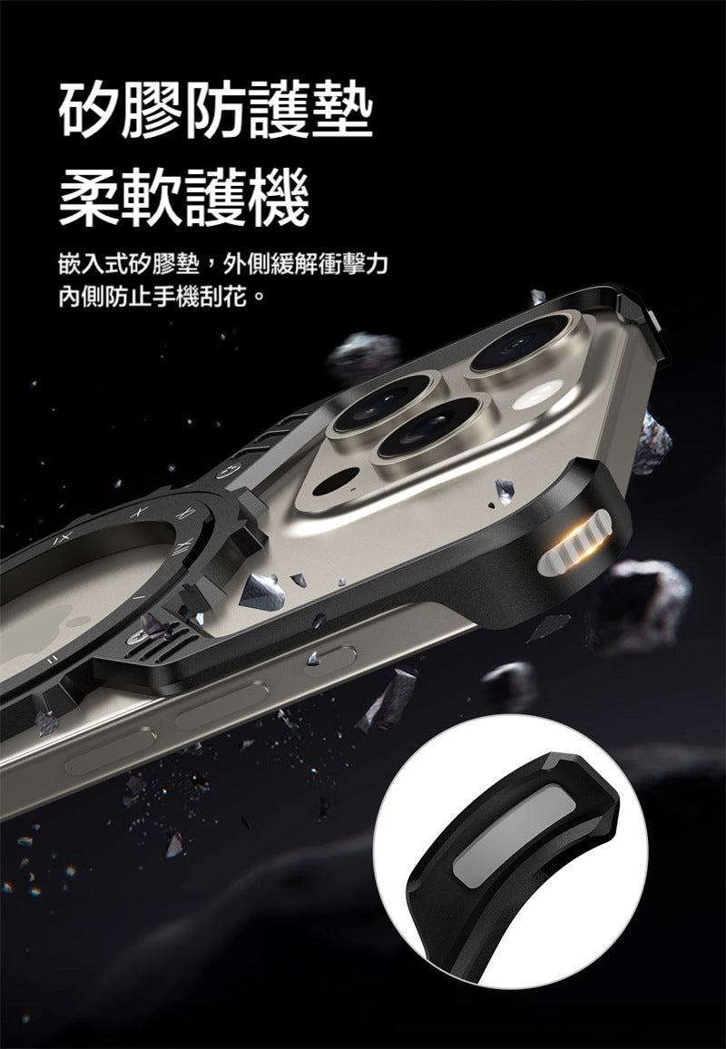 iPhone【X龐克機械齒輪框】 Magsafe磁吸360度旋轉金屬+鋁合金邊框