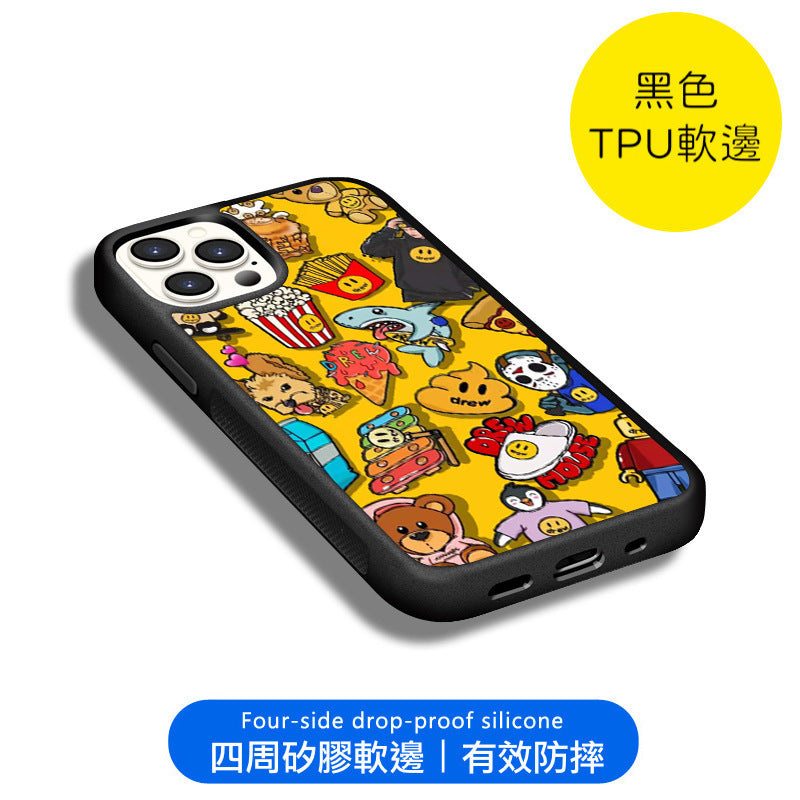 iPhone系列【黃色卡通】塗鴉彩繪系列防摔殼，黑邊TPU+鋁片二合一殼體 防摔、防塵、防刮花
